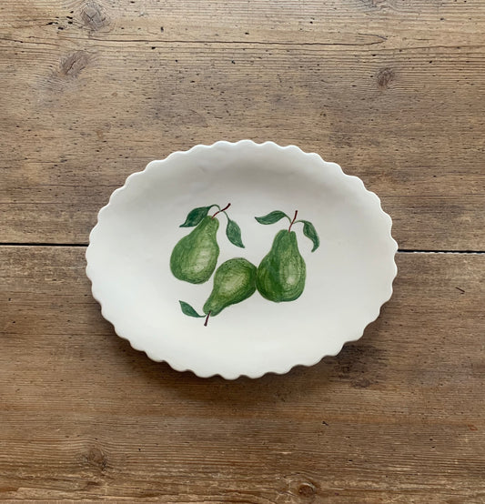 Oval Pear Plate with scalloped edge